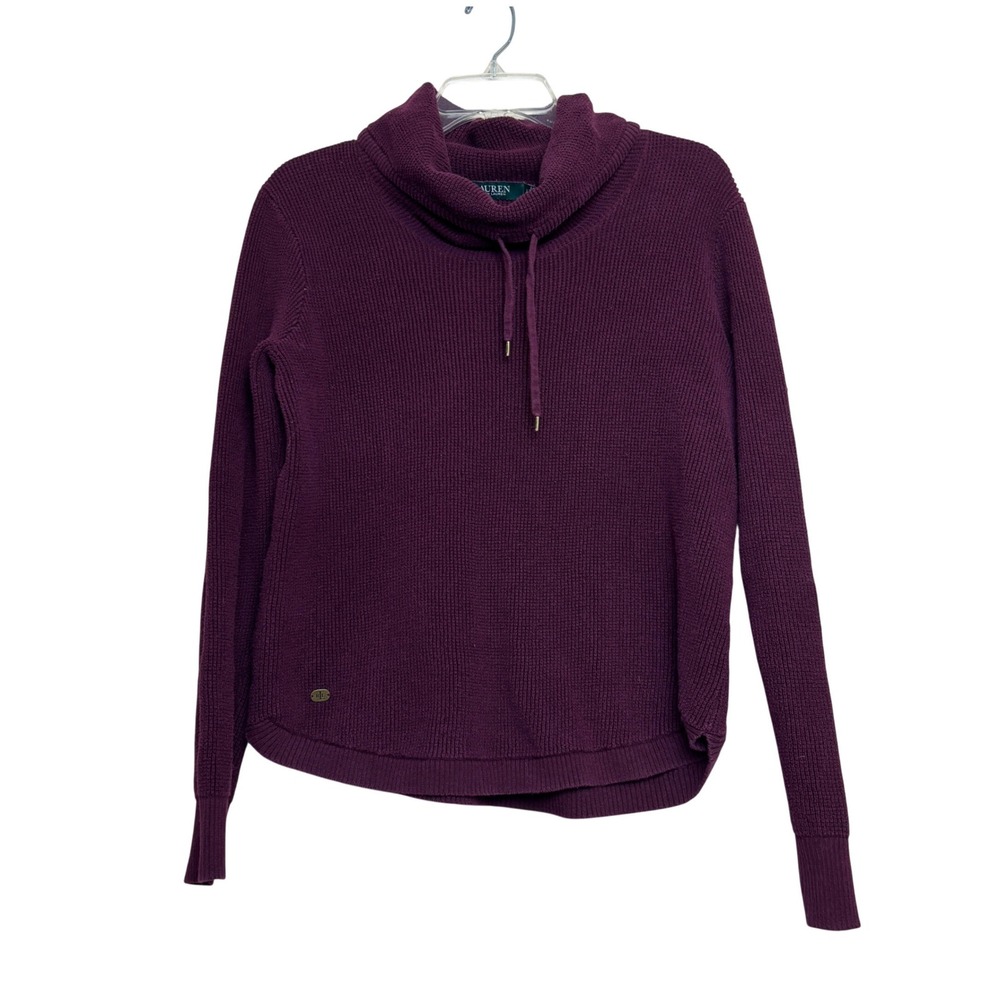 Lauren Ralph Lauren Sweater Womens‎ L Purple Cowl Neck Cotton Waffle Knit Preppy